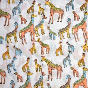 Wholesale Cotton Fabric with Hand Block Printed Giraffe Design