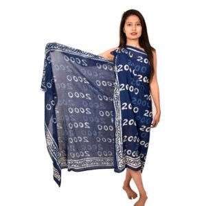 Handcrafted Hand Block Printed Numerical Sarong | Indigo Blue Cotton Beach Scarf