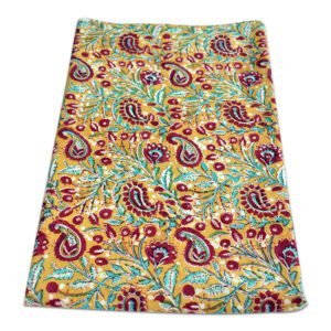 Mustard Paisley & Floral Hand Block Printed Cotton Fabric | Eco-Friendly Wholesale Textile
