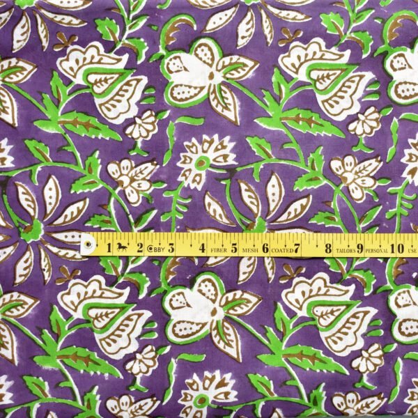 Hand Block Printed Cotton Purple Floral Fabric | Unstitched Cotton Fabric in Wholesale - Image 2