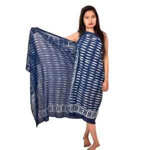 Artisanal Block Printed Cotton Sarong | Indigo Dash Pattern Beach Scarf