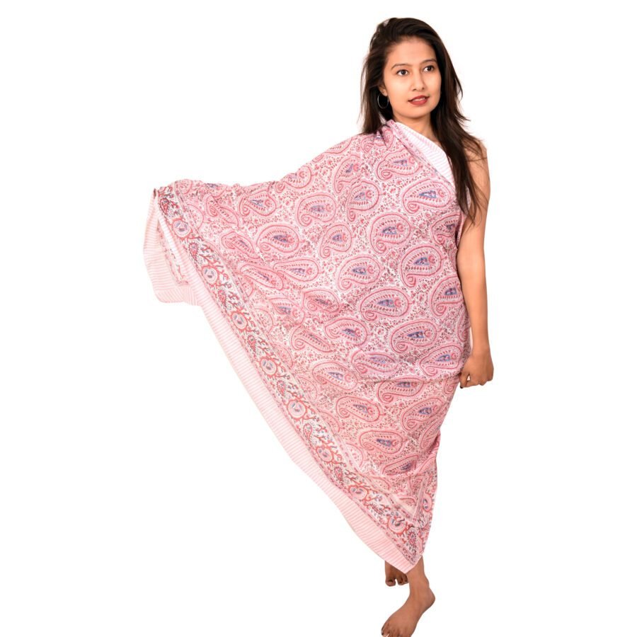 Traditional Block Printed Sarong | Pink Paisley Paradise Beach Scarf