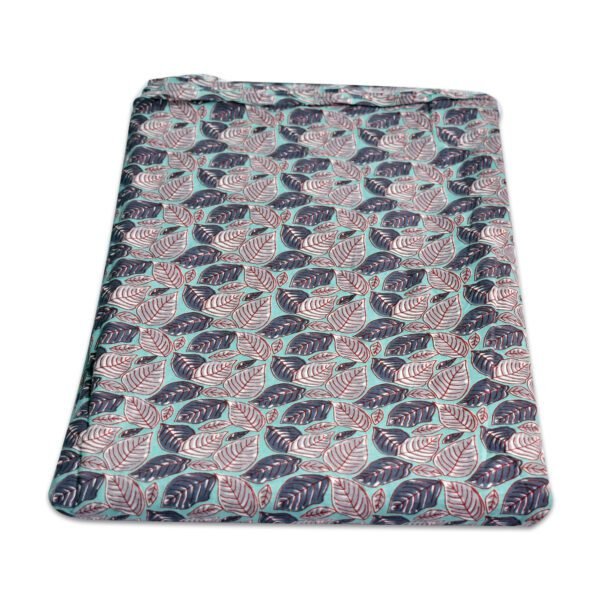 Turquoise Leaf Block Print Cotton Fabric | Wholesale Hand-Printed Fabric - Image 3