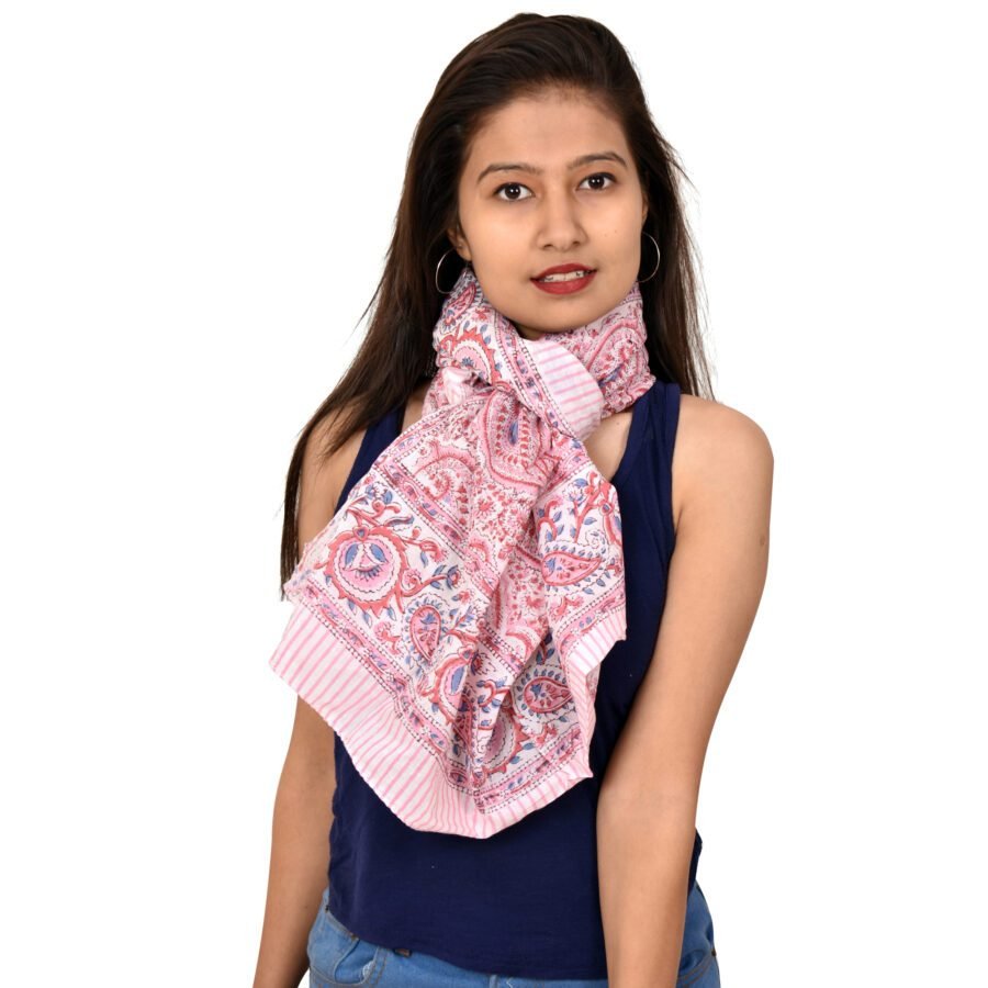 Traditional Block Printed Sarong | Pink Paisley Paradise Beach Scarf - Image 2