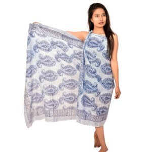 Designer Block Printed Beach Sarong | Persian Paisley Cotton Resort Scarf
