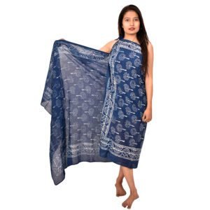 Indigo Block Printed Beach Sarong | Nautical Dandelion Cotton Resort Scarf