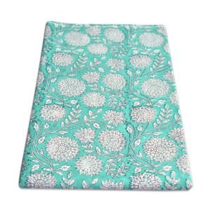 Hand Block Printed Cotton Turquoise Floral Fabric | Wholesale Unstitched Cotton Fabric