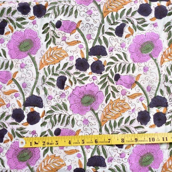 Purple Blossom Hand Block Printed Cotton Fabric | Wholesale Nature-Inspired Fabric - Image 2