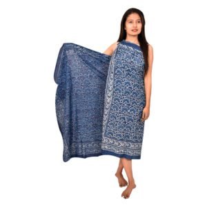 Azure Bloom Hand Block Print Sarong | Ocean-Inspired Resort Wrap Scarf