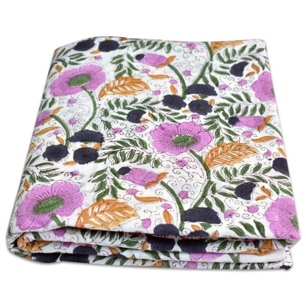 Purple Blossom Hand Block Printed Cotton Fabric | Wholesale Nature-Inspired Fabric - Image 3