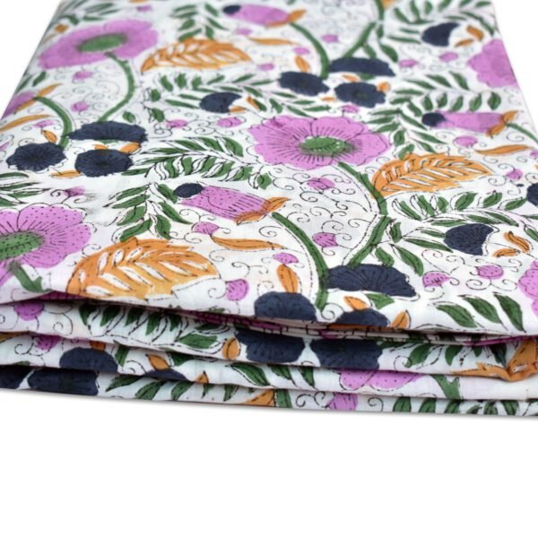 Purple Blossom Hand Block Printed Cotton Fabric | Wholesale Nature-Inspired Fabric - Image 4
