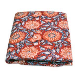 Vibrant Orange Sunflower Block Printed Cotton Fabric | Wholesale Floral Pattern Fabric