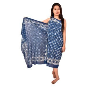 Celestial Dot Hand Block Print Sarong | Midnight Blue Resort Wrap Scarf