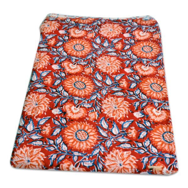 Vibrant Orange Sunflower Block Printed Cotton Fabric | Wholesale Floral Pattern Fabric - Image 4