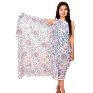 Floral Medley Hand Block Print Sarong | Pastel Garden Resort Wrap Scarf