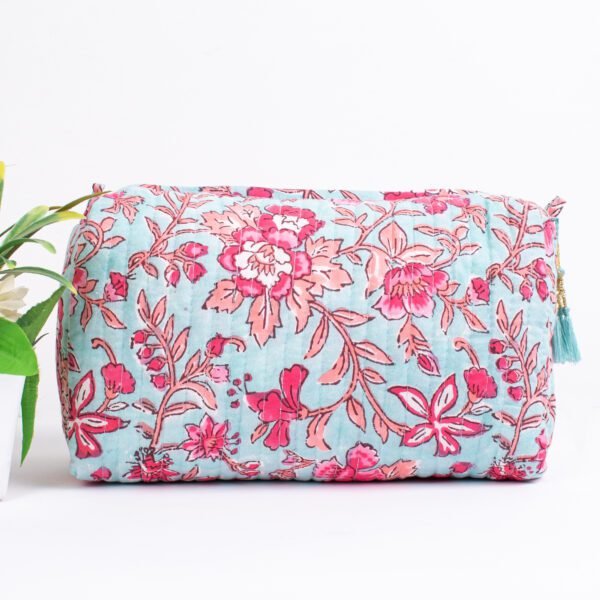Mint Rose Cosmetic Pouches | Luxury Block Printed Makeup Bag Set | Wholesale Beauty Organisers