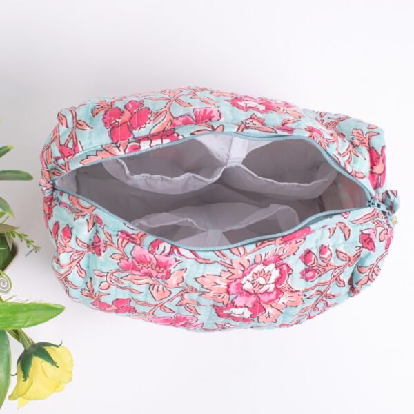 Mint Rose Cosmetic Pouches | Luxury Block Printed Makeup Bag Set | Wholesale Beauty Organisers - Image 5