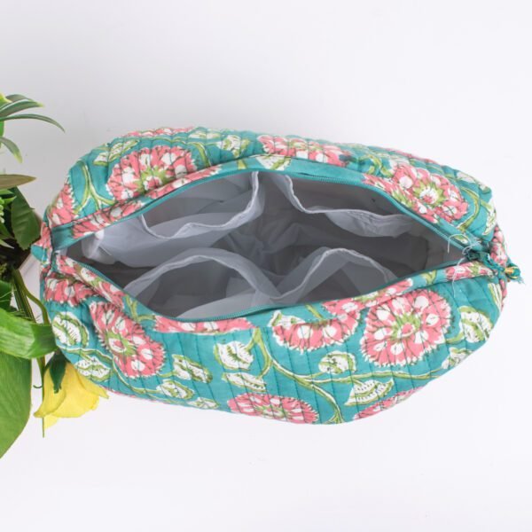 Turquoise Block Print Makeup Bag Set | Wholesale Cosmetic Pouches | Handcrafted Travel Organisers - Image 5