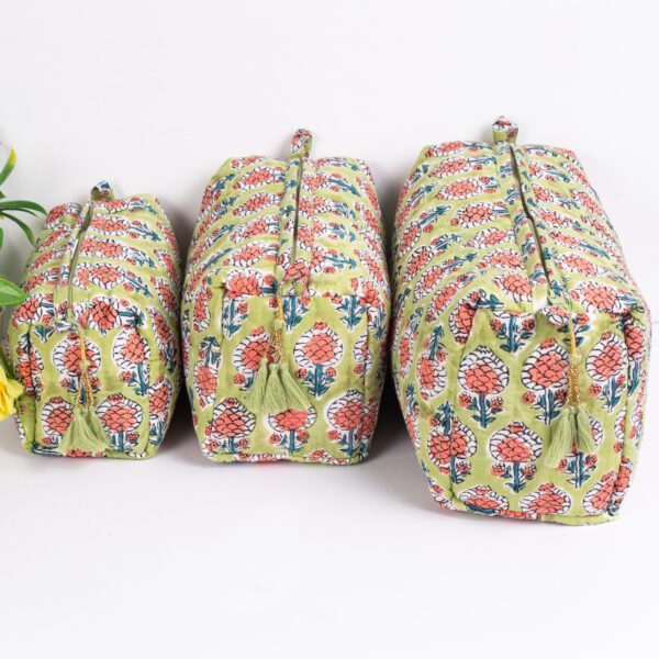 Apple Motif Block Print Makeup Bag Set | Artisanal Cosmetic Pouches | Hand-Printed Travel Organisers - Image 2