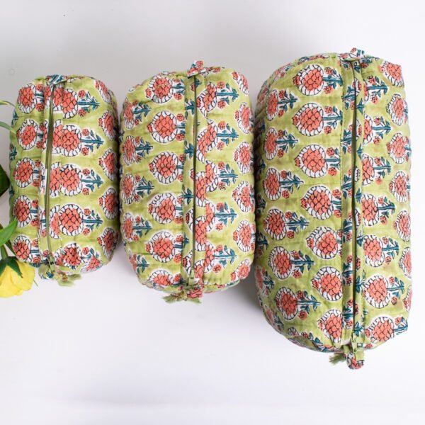 Apple Motif Block Print Makeup Bag Set | Artisanal Cosmetic Pouches | Hand-Printed Travel Organisers - Image 3