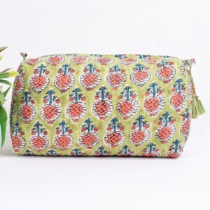 Apple Motif Block Print Makeup Bag Set | Artisanal Cosmetic Pouches | Hand-Printed Travel Organisers
