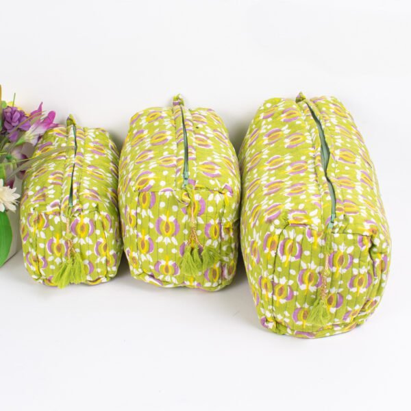 Lime Iris Block Print Makeup Bag Set | Wholesale Cosmetic Pouches | Bulk Travel Organisers - Image 2