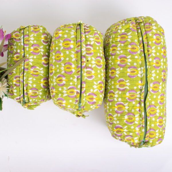 Lime Iris Block Print Makeup Bag Set | Wholesale Cosmetic Pouches | Bulk Travel Organisers - Image 3