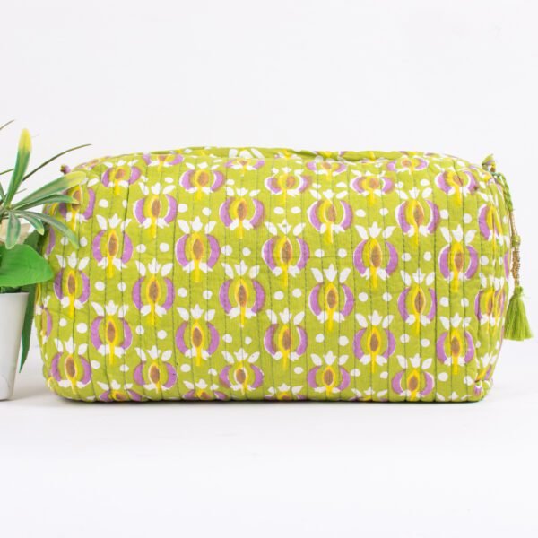 Lime Iris Block Print Makeup Bag Set | Wholesale Cosmetic Pouches | Bulk Travel Organisers