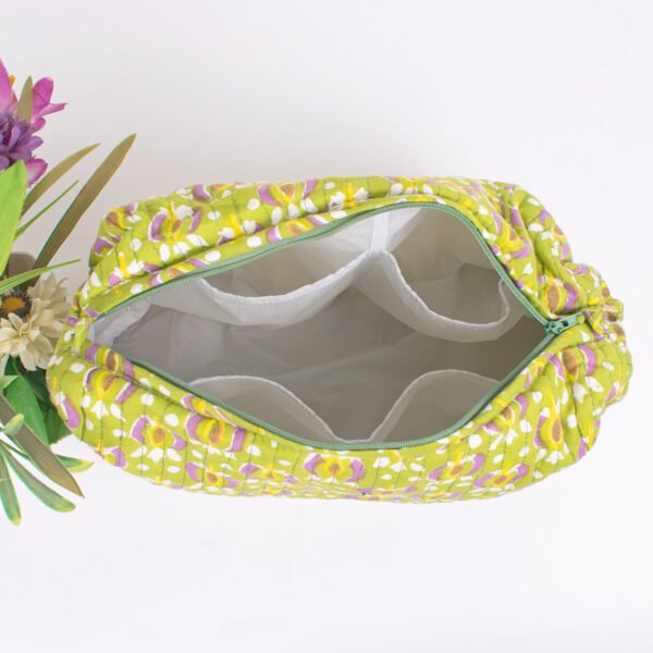 Lime Iris Block Print Makeup Bag Set | Wholesale Cosmetic Pouches | Bulk Travel Organisers - Image 5