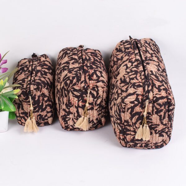 Midnight Botanical Block Print Makeup Bags| Luxury Makeup & Travel Organisers | Wholesale Collection - Image 4