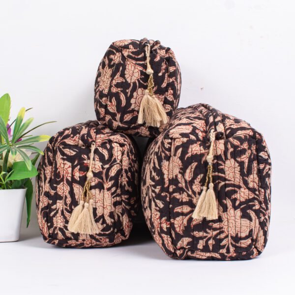 Midnight Botanical Block Print Makeup Bags| Luxury Makeup & Travel Organisers | Wholesale Collection - Image 3