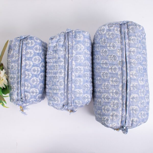 Powder Blue Block Print Makeup Bag Set | Wholesale Cosmetic Pouches | Travel Organisers - Image 3