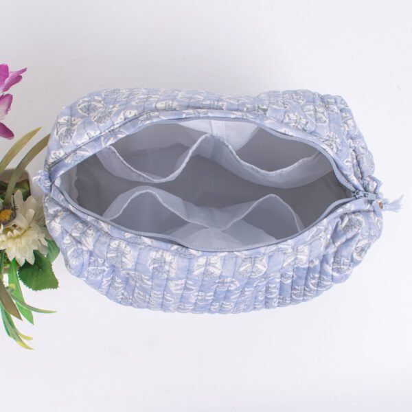 Powder Blue Block Print Makeup Bag Set | Wholesale Cosmetic Pouches | Travel Organisers - Image 5