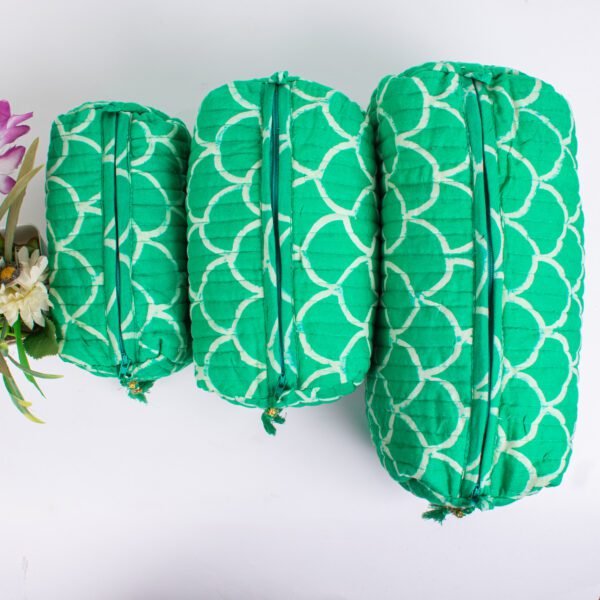 Emerald Scale Block Print Makeup Bag Set | Wholesale Cosmetic Pouches | Travel Organisers - Image 2