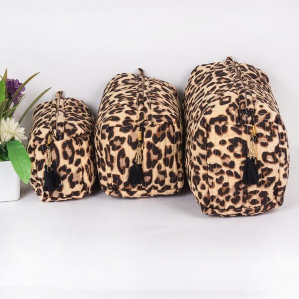 Leopard Block Print Makeup Bag Set | Luxury Cosmetic Pouches | Animal Print Travel Organisers