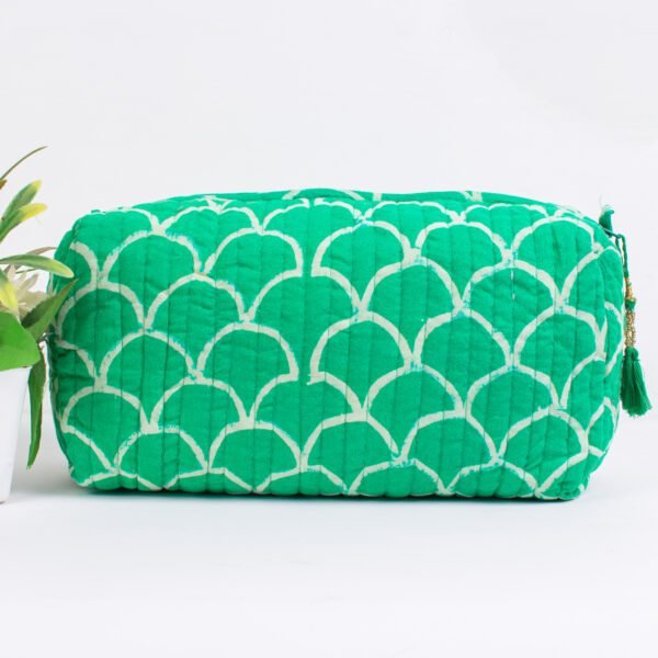 Emerald Scale Block Print Makeup Bag Set | Wholesale Cosmetic Pouches | Travel Organisers