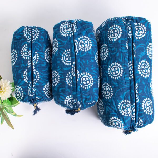Azure Sunburst Makeup Bag Set | Block Printed Cosmetic Pouches | Wholesale Collection - Image 3