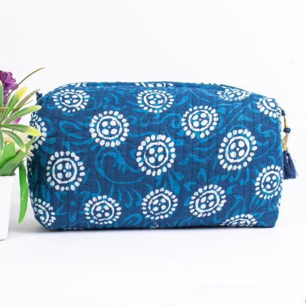 Azure Sunburst Makeup Bag Set | Block Printed Cosmetic Pouches | Wholesale Collection